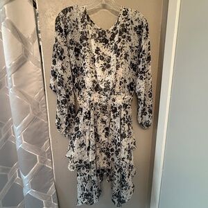 Black and White Floral Midi Dress